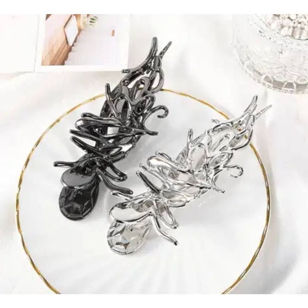 Silver or black metal titanium branch boho style hair butterfly punk goth clip